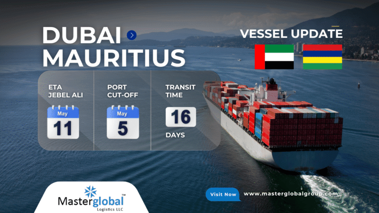 Dubai to Mauritius LCL cargo vessel sailing in May 2025