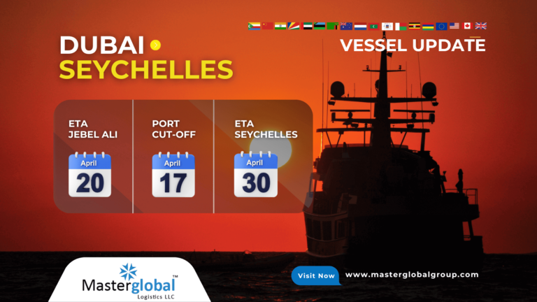 LCL cargo ship sailing from Dubai to Seychelles