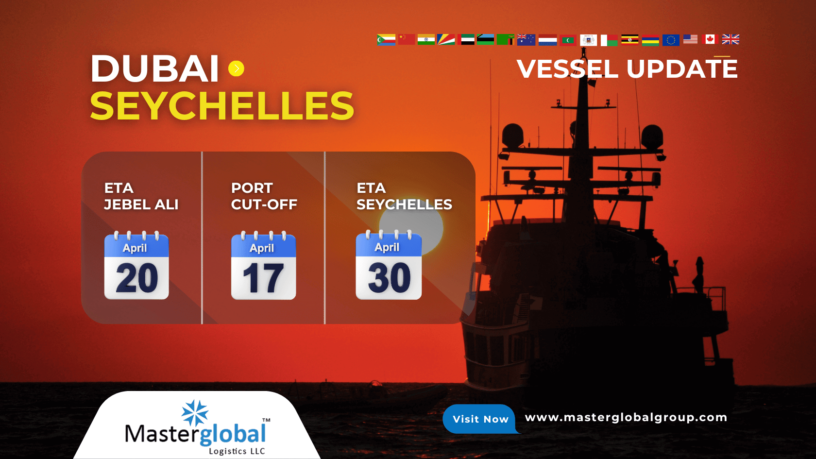 LCL cargo ship sailing from Dubai to Seychelles