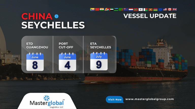 Cargo ship loaded with containers at Guangzhou port for LCL shipping to Seychelles