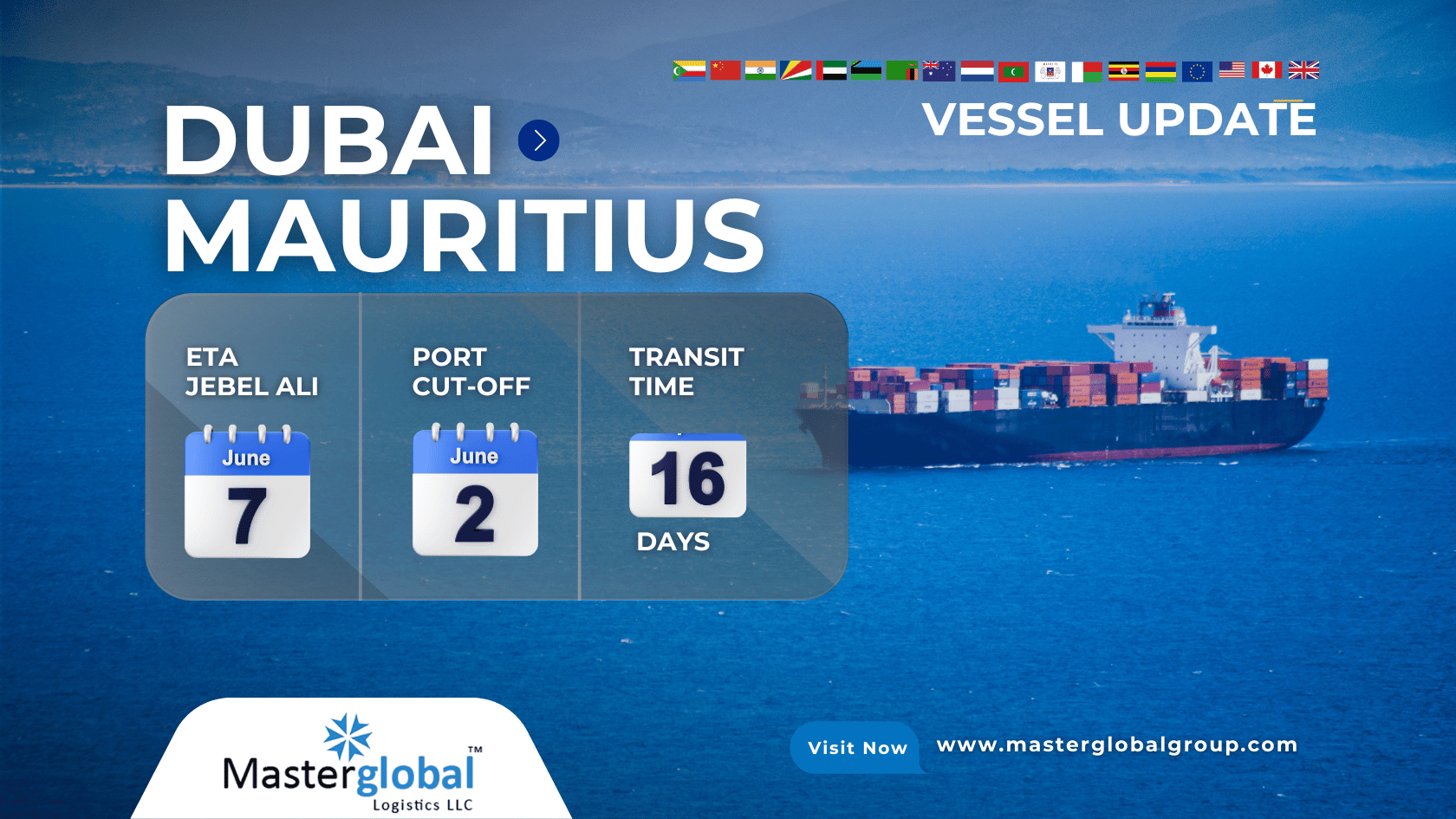 Cargo ship sailing to Mauritius for June 2025 LCL shipment from Dubai – Masterglobal Logistics