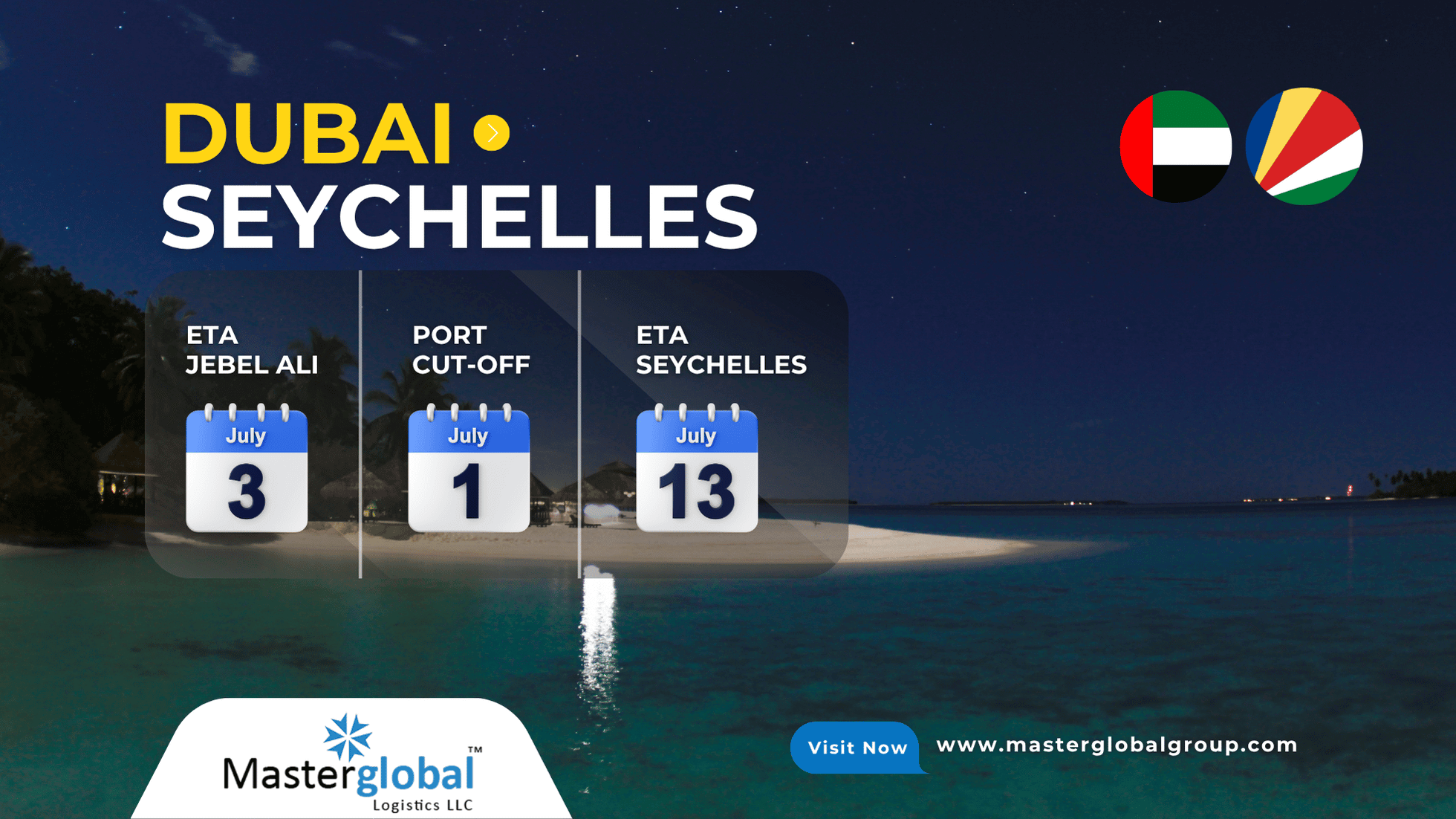 Container vessel sailing from Dubai to Seychelles