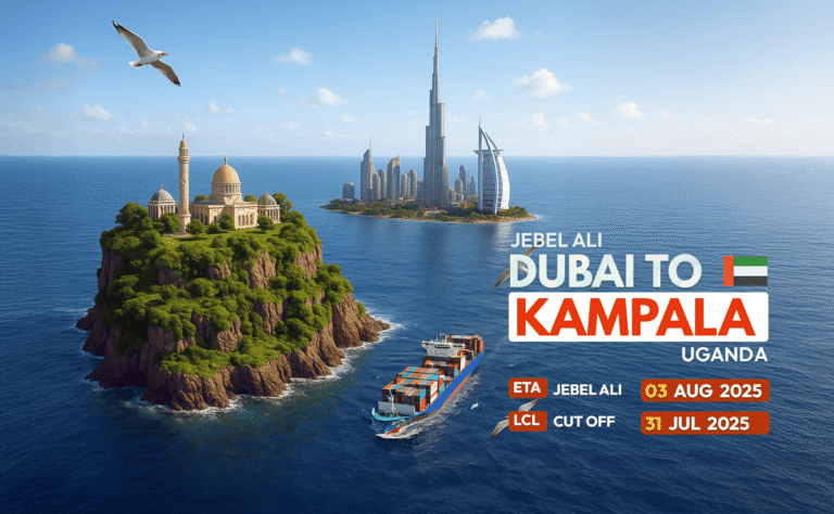 Container vessel departing Jebel Ali for Uganda LCL shipment