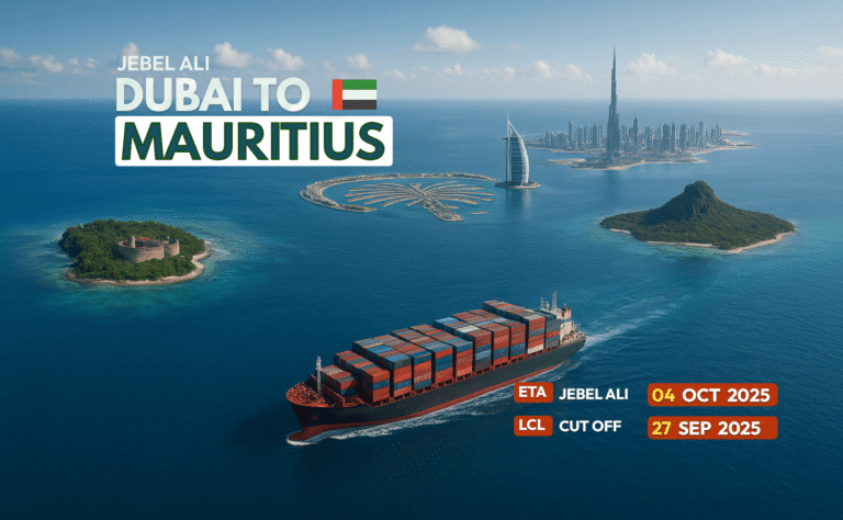 Cargo vessel carrying LCL shipments from Dubai to Mauritius - October 2025 service by Masterglobal Logistics