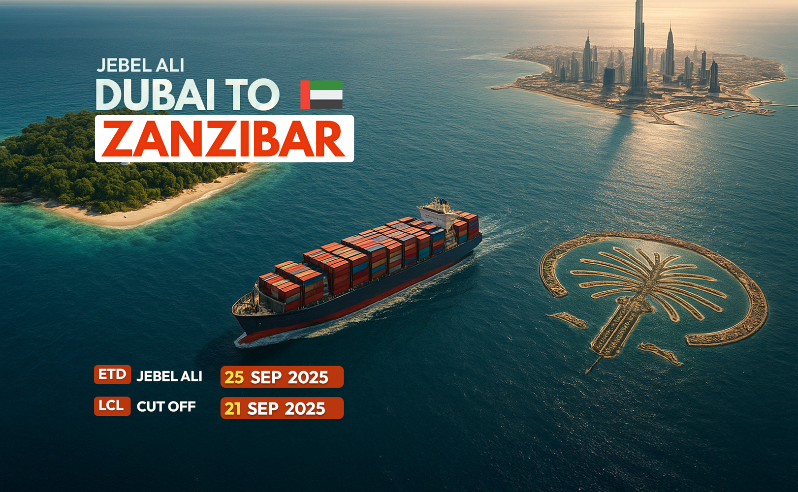 Cargo vessel departing Dubai to Zanzibar – Direct LCL Service by Masterglobal Logistics