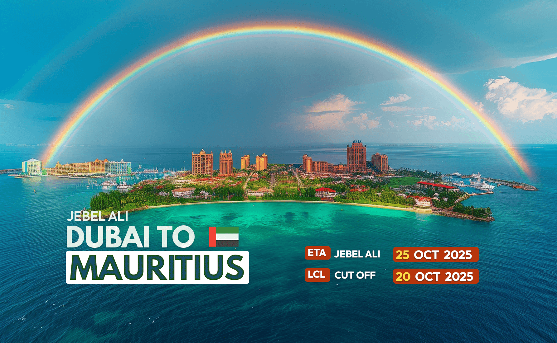 Cargo vessel shipping LCL containers from Dubai to Mauritius – ETA 25 October 2025