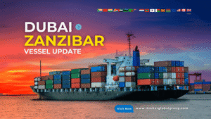 Cargo vessel departing Jebel Ali Port on route to Zanzibar for LCL and FCL shipments.
