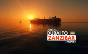 Cargo vessel departing Jebel Ali Port bound for Zanzibar carrying LCL and FCL shipments.
